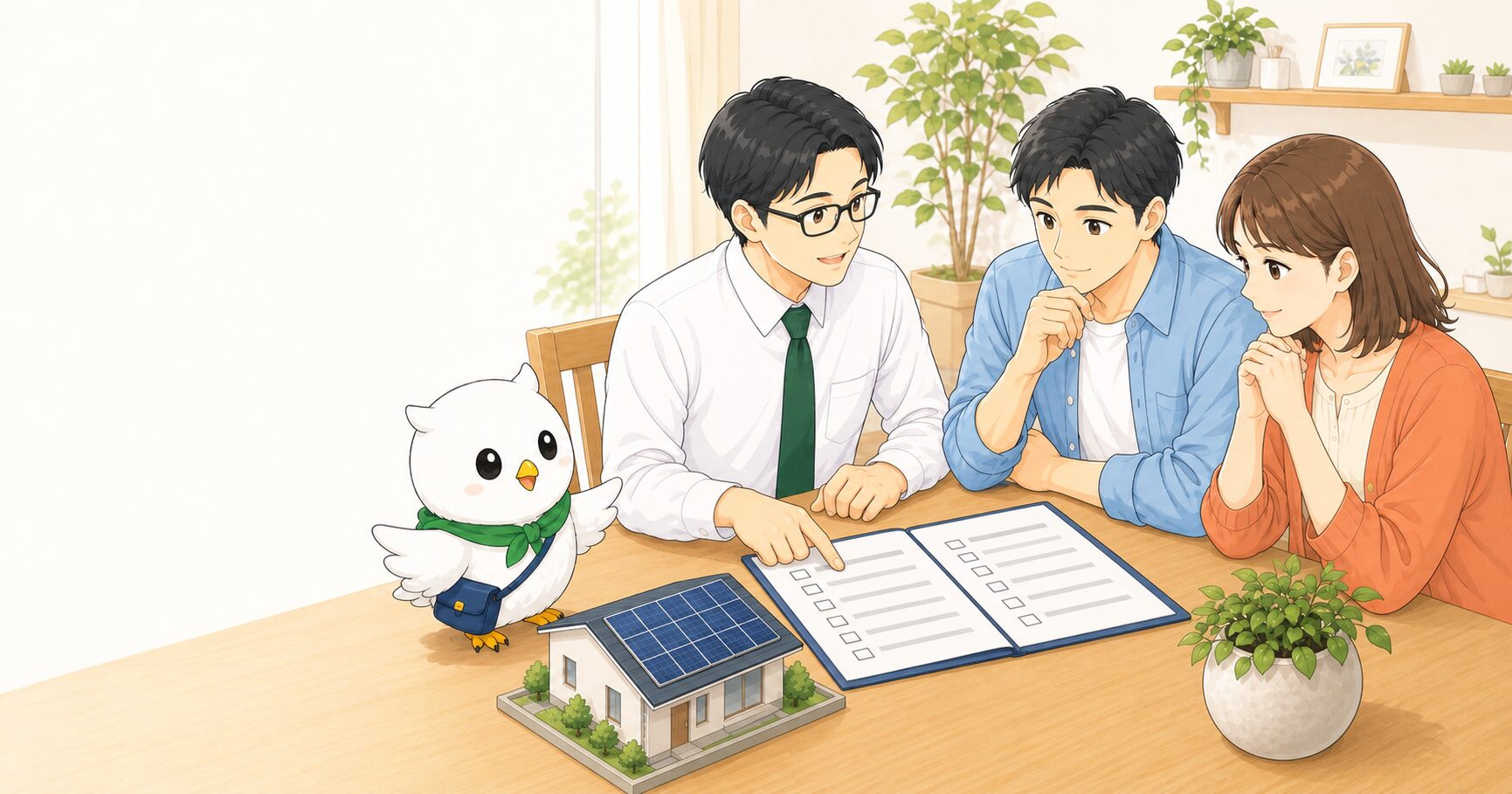 編集部とソラ、読者が東京都の太陽光補助金の最新ステータスパネルを確認している